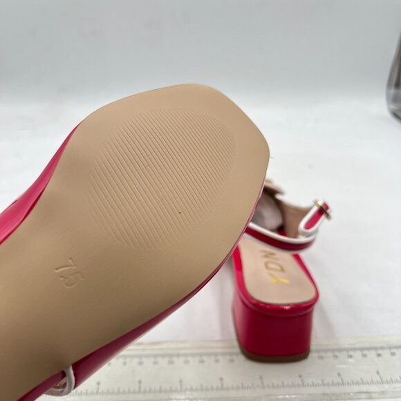 YDN Chain Deep Pink Square Toe Block Low Heels Slingback Formal Loafer Pump - Picture 6 of 8